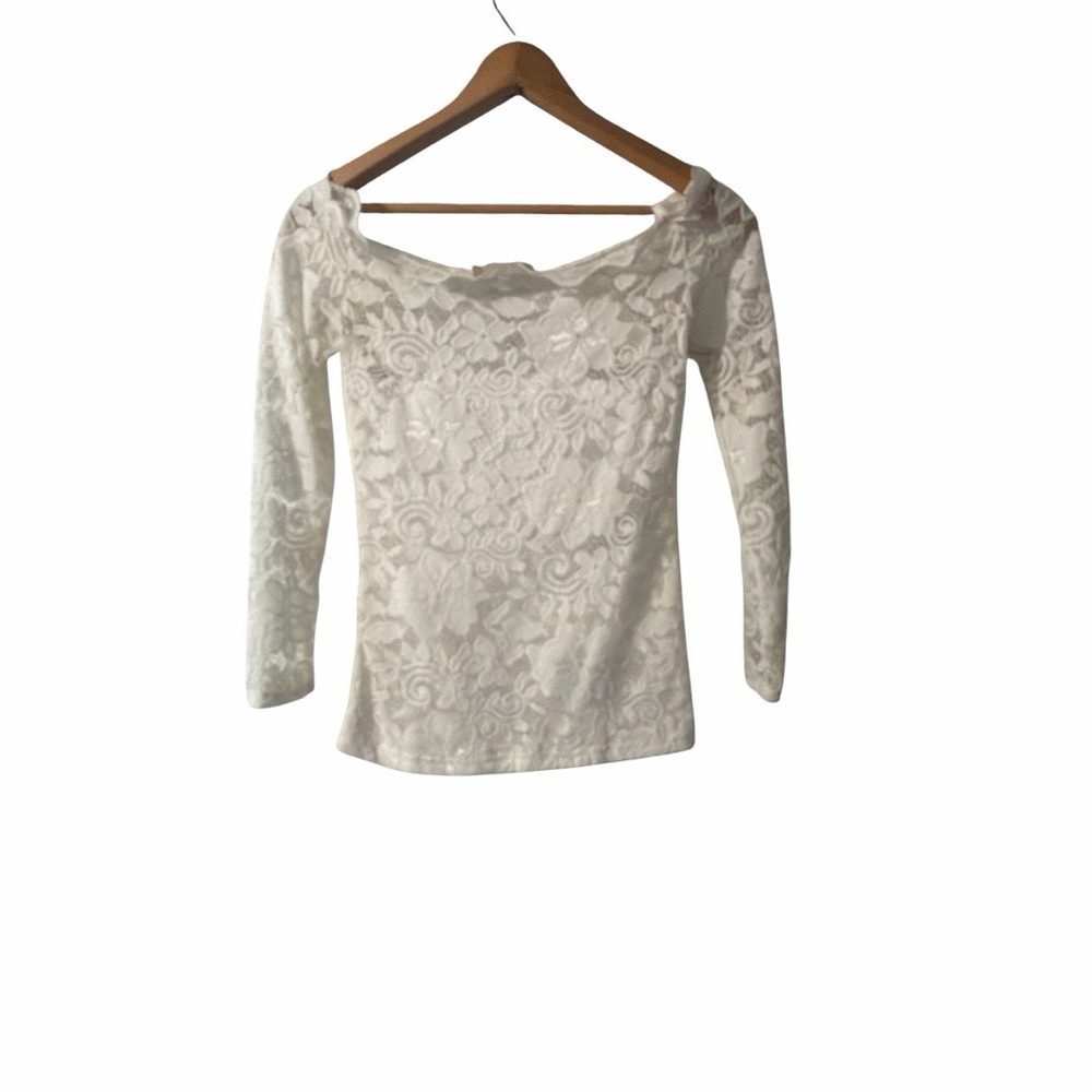 Kate Kasin Ivory Lace Off Shoulder Boat Neck Top Size S